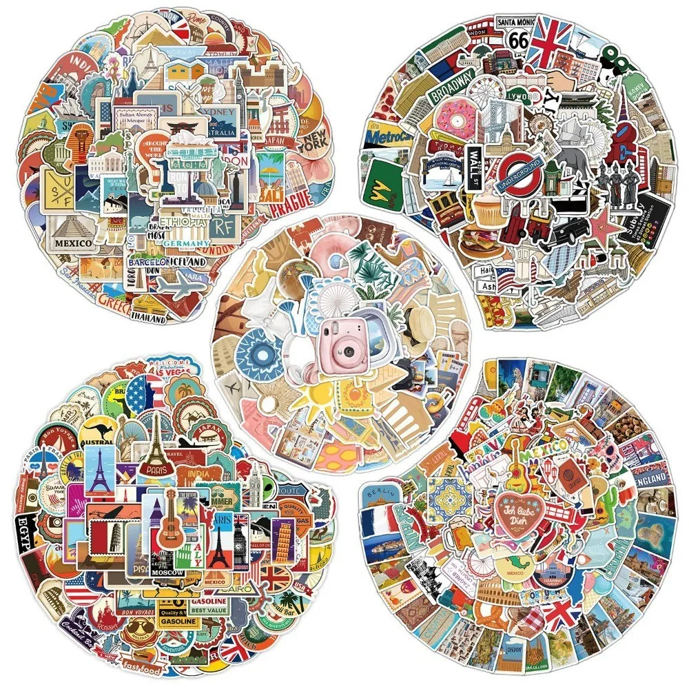 100 Sheets Outdoor Travel Decals Waterproof Graphic Stickers for Daily DIY & Stationery Decor Anime Worlds Store