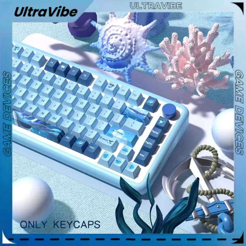 138 158 Keys New Whale Fall  Original Theme Keycaps Cherry Profile Cute Anime Pbt Keycap Custom Mechanical Keyboard Iso Layout