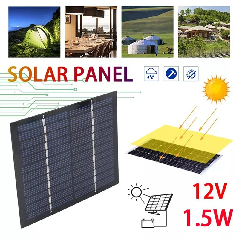 Solar Plate Cell Panel 12v 1.5w Photovoltaic Energy with Soldered Wire on The Board for Outdoor Home Mini Solar Powered Fountain