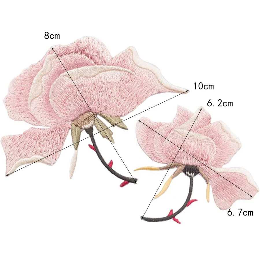 1Pair Pink Yulan Magnolia Embroidery Flower Patch Fabric DIY Cloth Jeans Accessories Sewing Repair