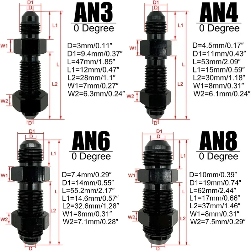 4X 0 Degree AN3 AN4 AN6 AN8 AN10 AN12 Male To Male Flare Bulkhead Fitting Aluminum Straight Adapter W/ Nut For Tab Rr Wirewall