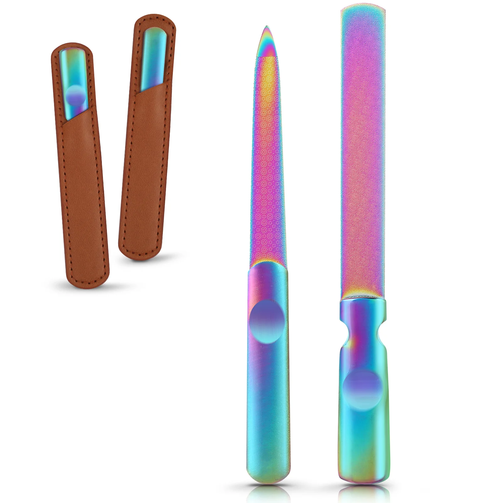 

2 Pcs Stainless Steel Nail Files Case Colorful Travel Manicure Tools Strong Washable Double Sided Anti Skip Handle