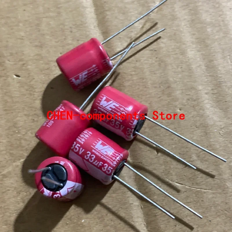 

20PCS NEW original WE 35V33UF 10X12MM Red robe Solid capacitor 33uF/35v 105degrees 33UF 35V free shipping
