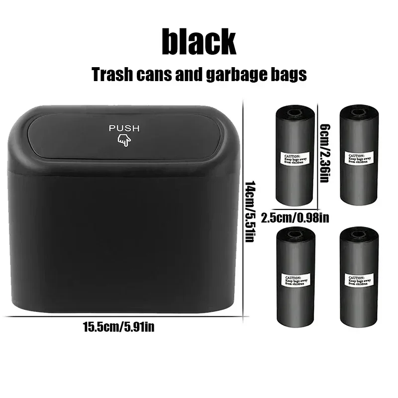 

1L Car Interior Storage Box Trash Can with 4 Rolls (60pcs) Bags ABS Mini Can with Lid with Bag Car Storage Bin