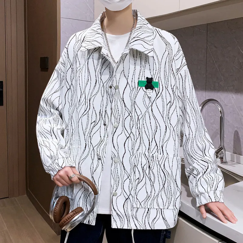 

Faionable Casual Printed Casual irt Collar Jaet for Men Spring Autumn New 2024 Youth Versatile Good Looking Outerwear