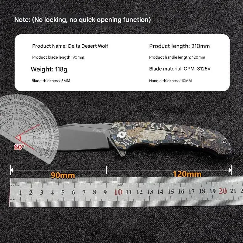 Delta Desert Wolf CPM-S125V Folding Knife Lindsay TC4 titanium Handle  Outdoor Camping Hiking EDC Survival Tool Collection Gift