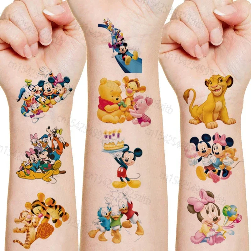 20Pcs/set Disney Tattoo StickersMickey Minnie Jumping Tiger Skin Pig Cartoon Tattoo for Kids Gift Children Body Art Tattoos Toys