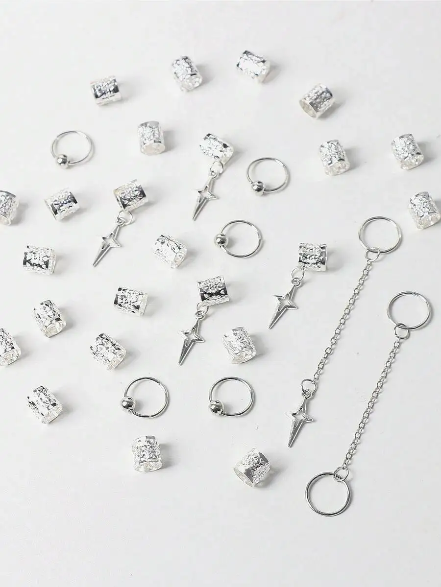 

30 шт. серебряных колец-звездочек для волос, бусины-подвески для дредов и кос, аксессуары для волос в стиле Y2K, панк, бохо