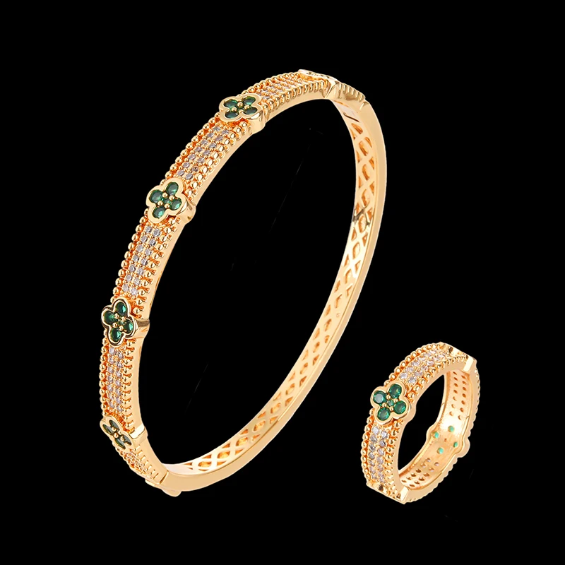 Lanruisha Simple Copper Plated Gold Different Colored Zircon Bangles and Rings Women's Jewelry Sets Classic fashion Jewelry