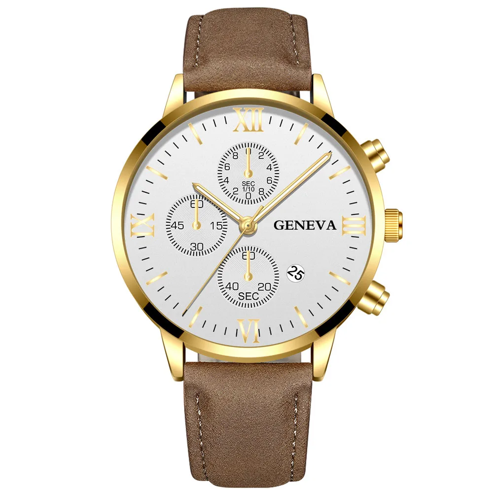 Geneva-reloj deportivo analógico para hombre, cronógrafo de cuarzo, con carcasa de aleación y fecha, de cuero sintético, marca superior de lujo, a