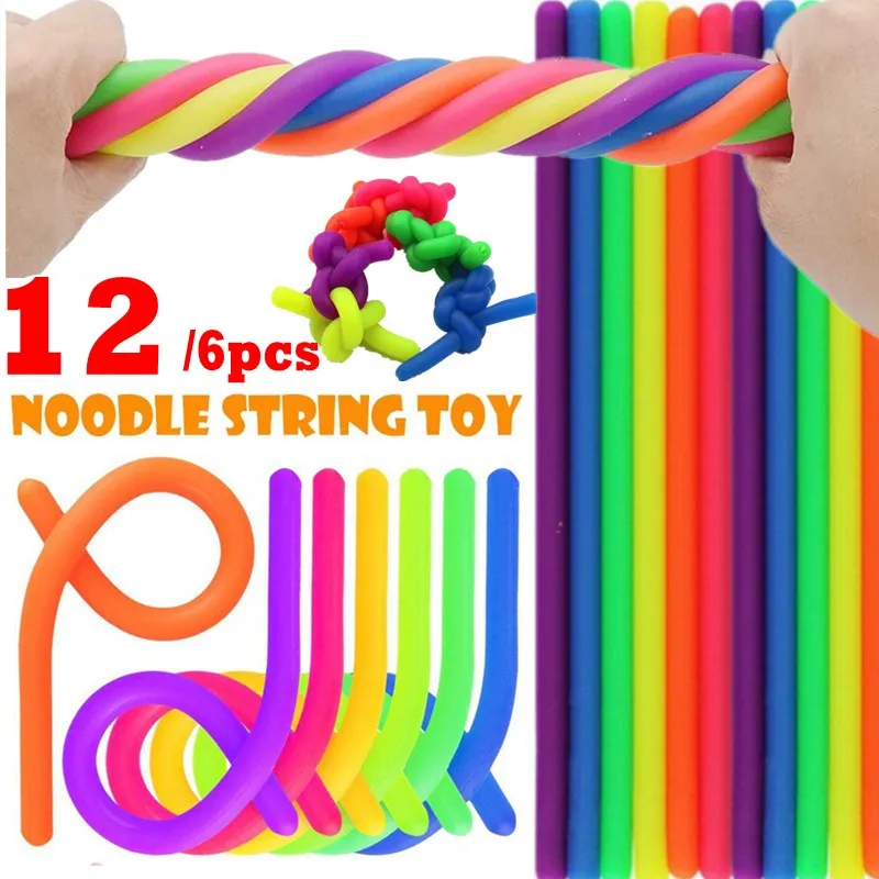 

12/6pcs Soft Rubber Noodle Elastic Rope Toys Stretch String Decompression Toy Stretchy String Relief Stress Vent Toys gifts