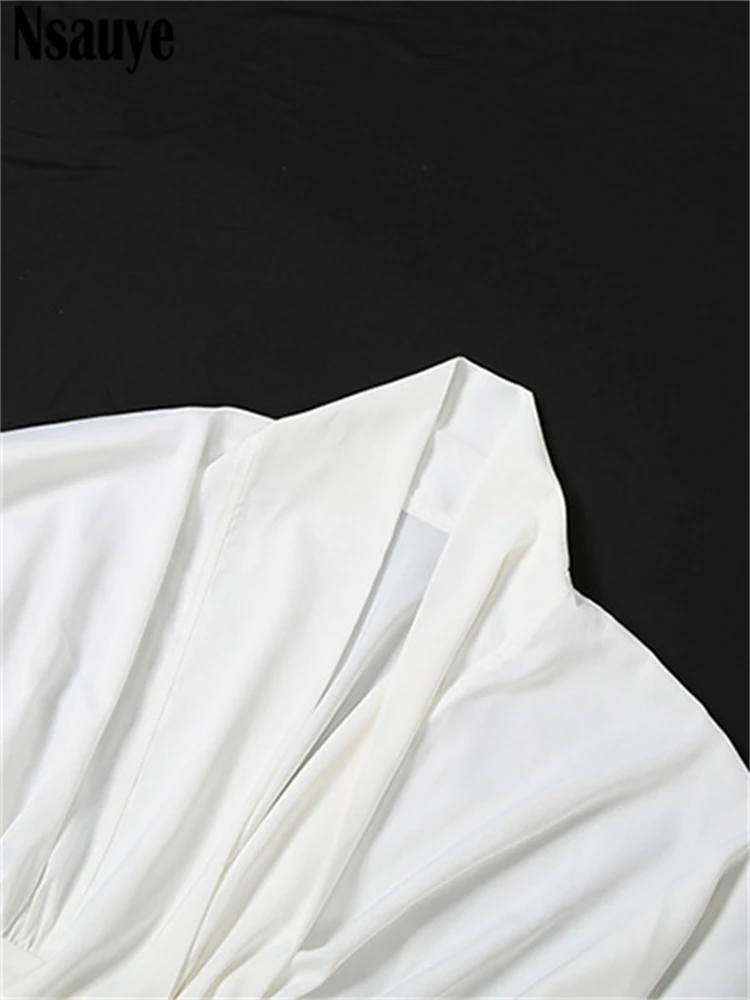 Nsauye 2026 Sexy Women Party Evening Elegant Dress Night Club Long Sleeve Low Cut Out Satin New Fashion Maxi V Neck Dress Outfit