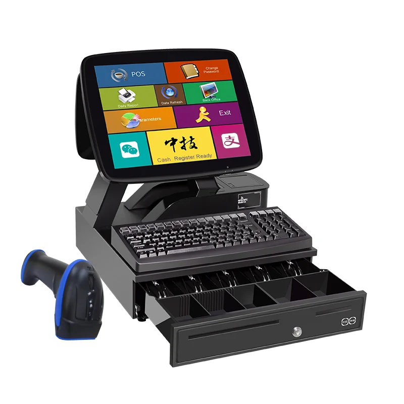 

Hot Sale Computer 15" Electronic Cash Register Smart Touch Screen All In One Point Of Sale Windows Pos System With Printer