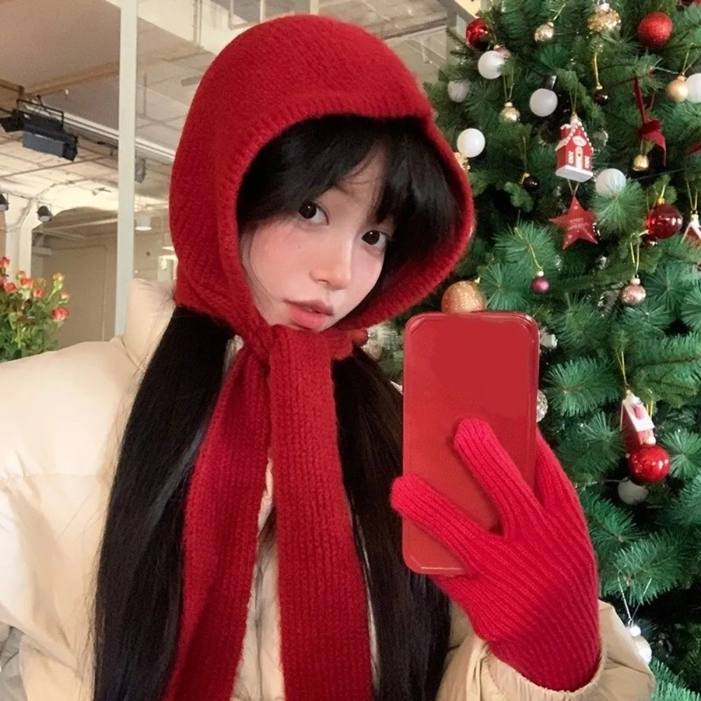 

Korean Winter Balaclavas Cap Windproof Warm Knitted Hooded Hat Thick Ski Neck Collar Scarf Cap Unisex