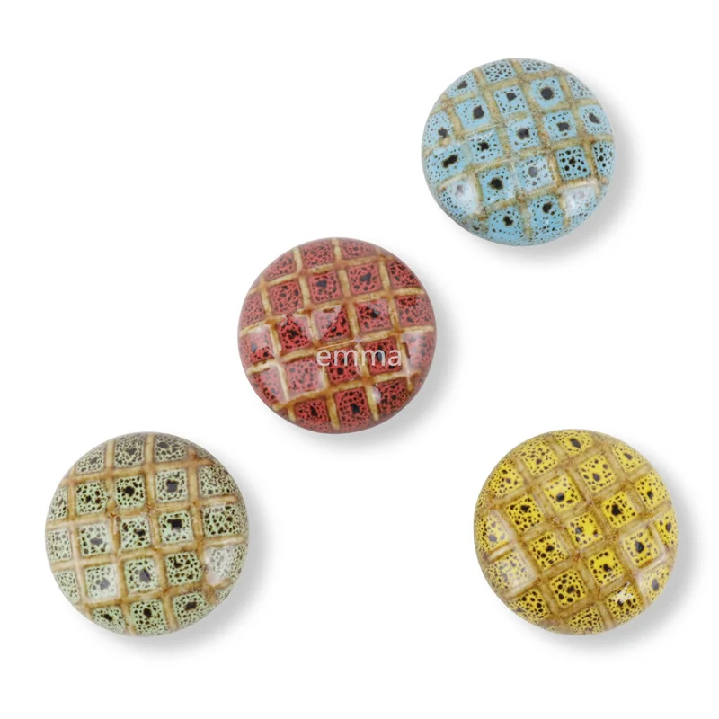 Blue Single-hole Round Drawer Handle Ceramic Grid Design Furniture Cabinet Door Handles Wardrobe Closet Pull For Children's Room