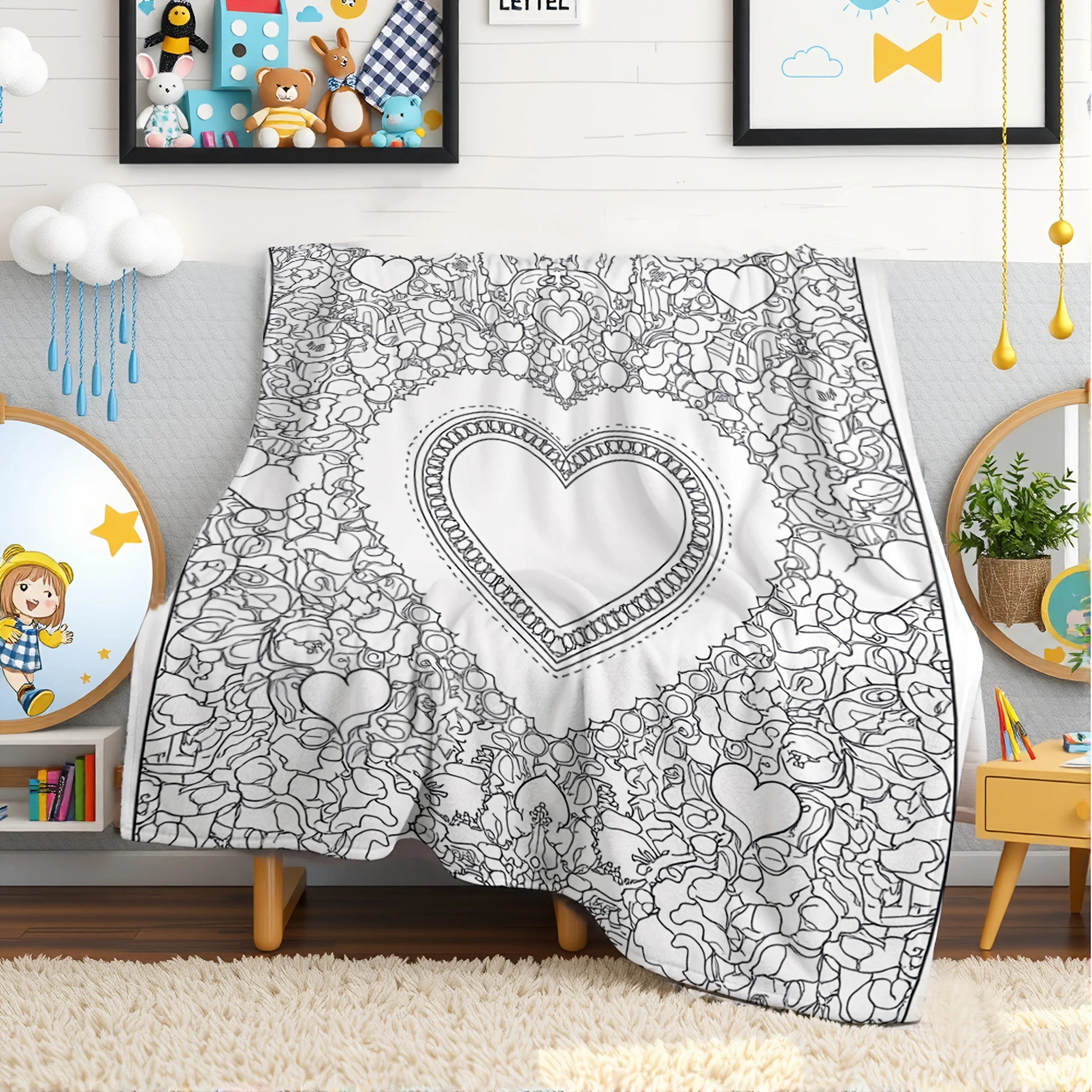 Heart Coloring Art Pattern Ultra Soft Warm Cozy Fluffy Throw Blanket for Living Room Bedroom Home Decor