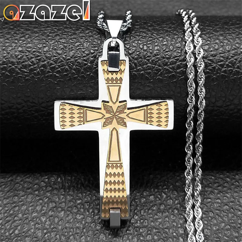 

Men's Cross Pendant Necklace Stainless Steel Gold Silver Color Multi-layer Christian Religion Necklaces Jewelry Gifts N6152S08
