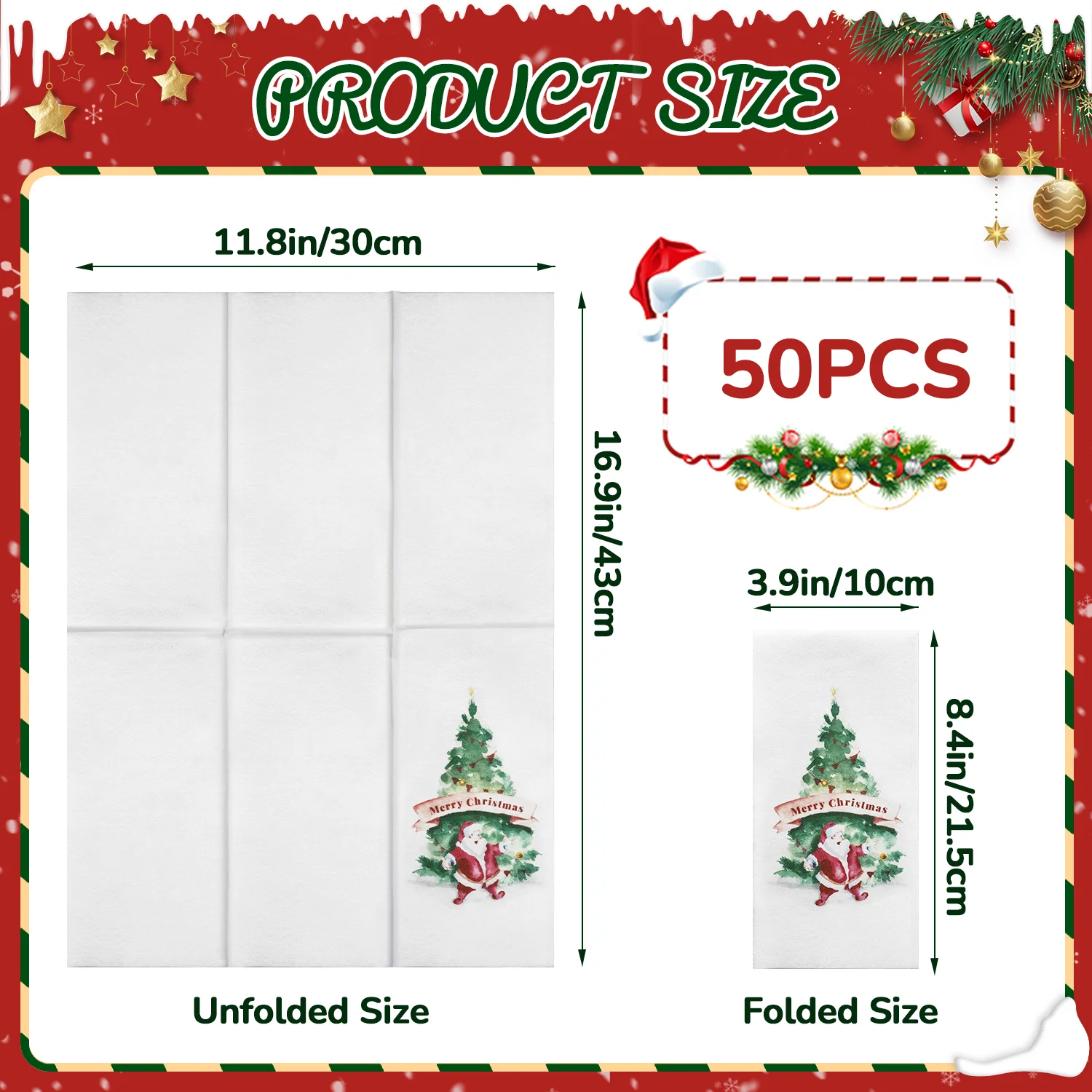 25/50Pcs Disposable Dinner Napkins - Linen-Feel Santa Paper Towels, Christmas Tree for Christmas Party, Holiday Dinner, Family