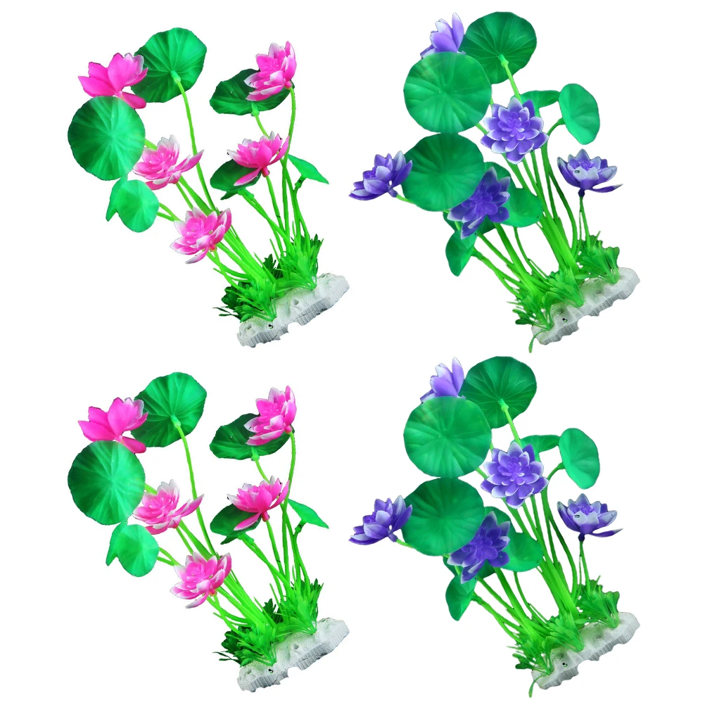 

4pcs Resin Aquarium Lotus Flower Decor Fish Tank Plants Pink Purple Artificial Flowers For Home Office Desk Pet Supplies