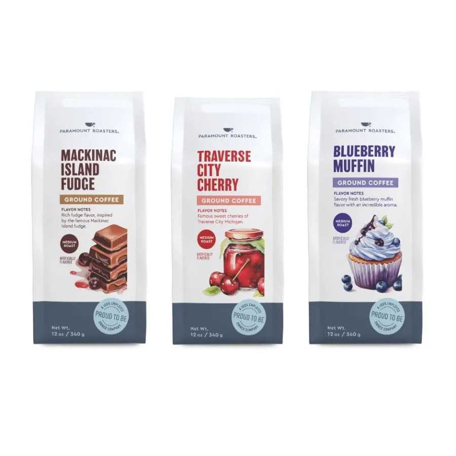 

Traverse City Cherry, Mackinac Island Fudge, and Blueberry Muffin Flavored Ground Coffee Bundle