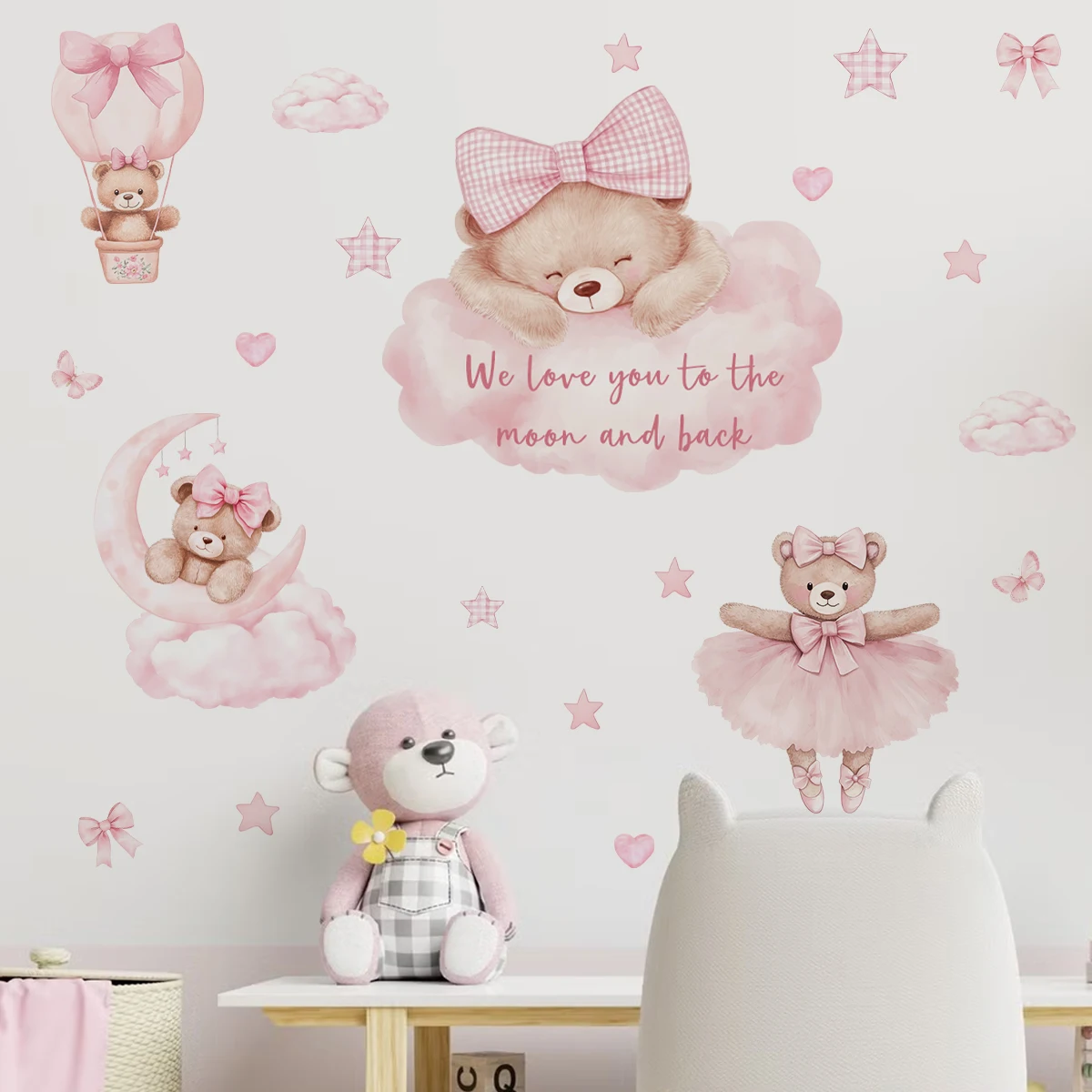 

Cartoon Bow Bear We love you... Clouds Star Nursery Wall Sticker Vinyl Child Room Art Decal Kids Room Bedroom Living Home Decor