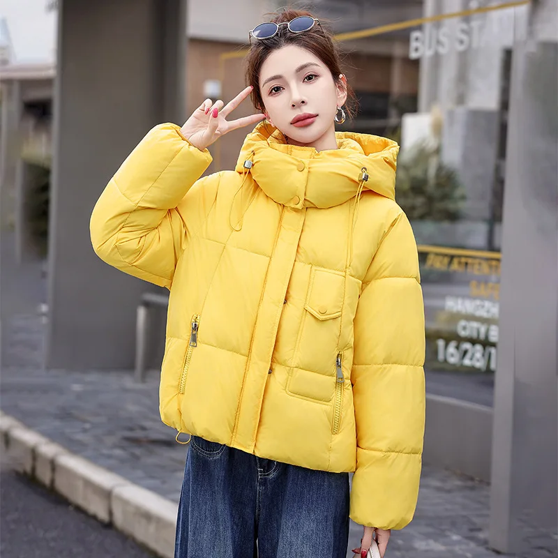 Women Parkas Contrasting Color Zipper Hooded Shorts Cotton Padded Jacket Loose Thicke Warm Down Cotton Coat Female Outerwear