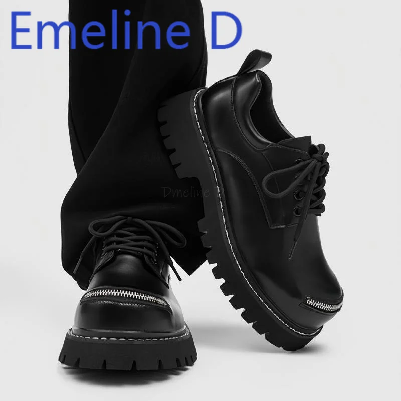 Buty derby ze sznurowaniem, skórzane, z okrągłym noskiem, płaskie, uniwersalne, codzienne, podwyższające, z szerokim noskiem i płytkim wycięciem.