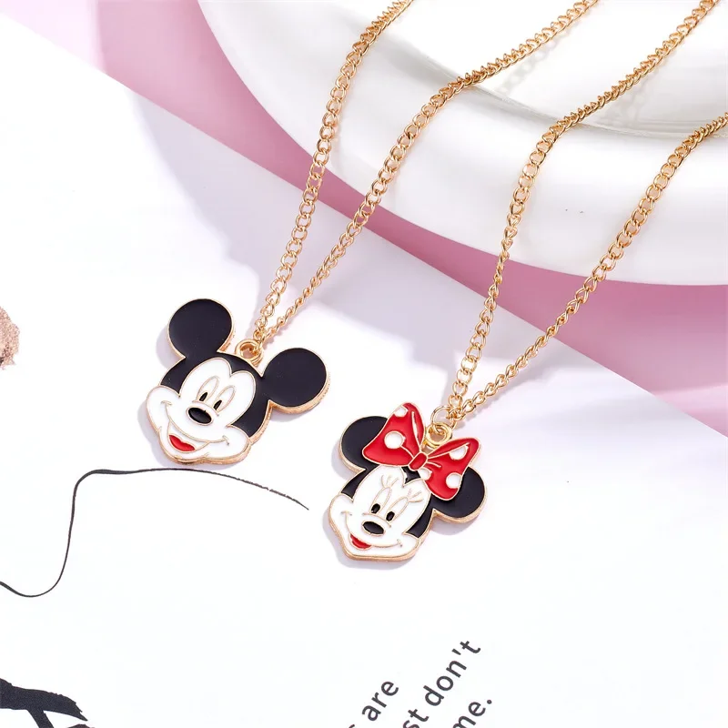 Disney Mickey& Minnie Necklace Classic Cartoon Figure Head Image Pendents Accessories for Women Couple Jewelry Birthday Kid Gift