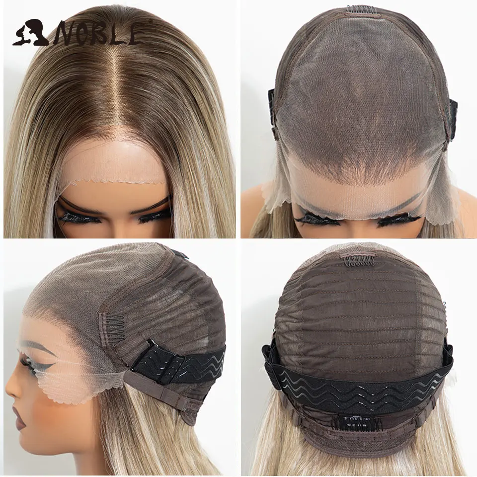 Noble Wig Synthetische Lace-Front-Perücken für Damen, 20 Zoll, vorgezupfte Lace-Front-Perücke, sofort tragbar, Ombre Braun, 13x6, vorgeschnittene Lace-Perücken – Detail 6