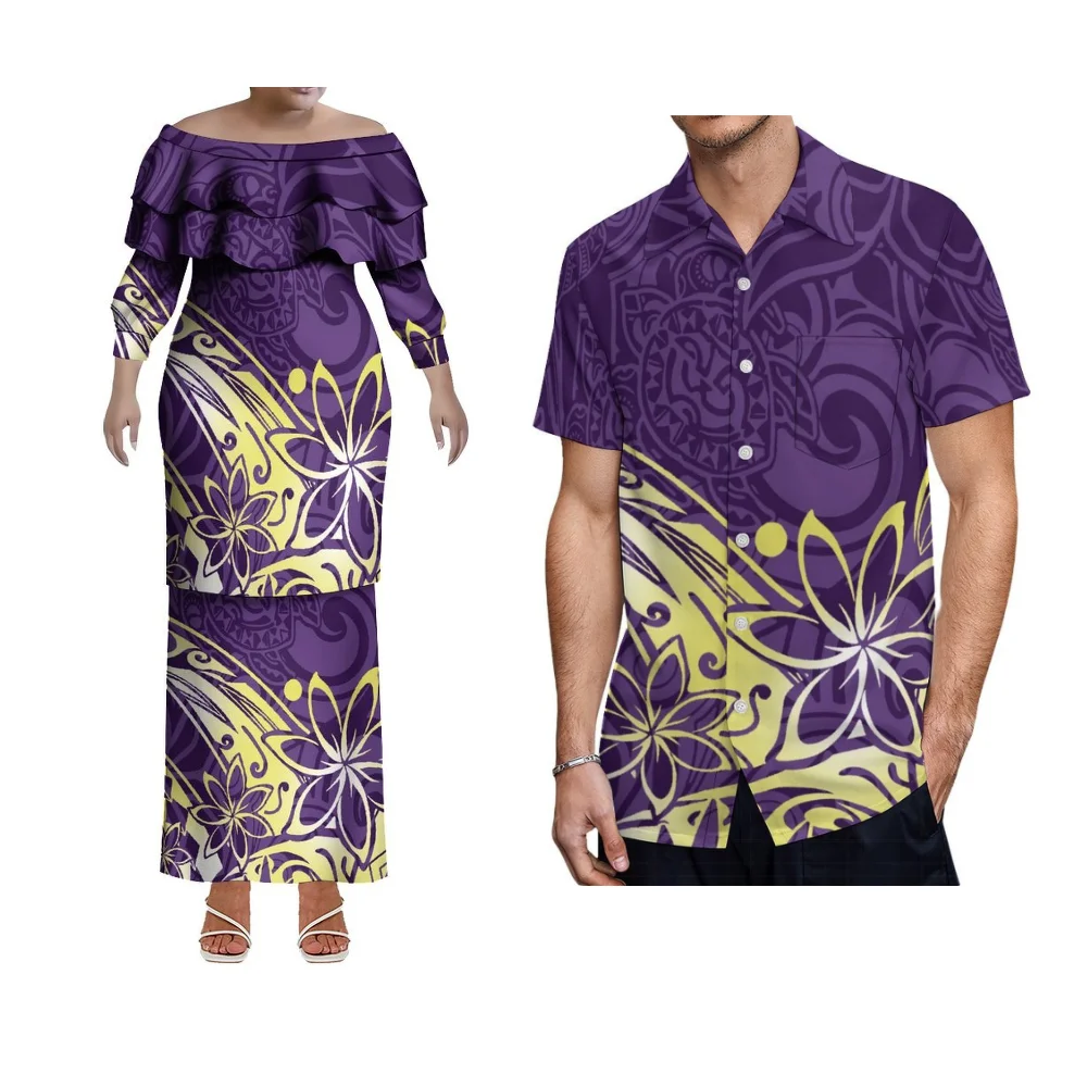 เสื้อเชิ้ตเสื้อผ้าสตรีชนเผ่าโพลีนีเซียนสั่งทําคู่ Puletasi ที่ทันสมัยมีลายพิมพ์สไตล์ฟิจิ