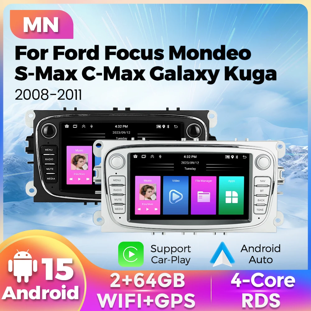 Navifly 7 "Android Auto Carplay Autoradio Für Ford Focus Mondeo S-Max C-Max Galaxy Kuga 2008-2011 BT GPS Stereo 2 Din Autoradio