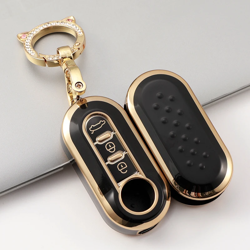 Nuovo TPU 3 bottoni auto Flip Key Case Cover completa per Fiat 500 Ducato Panda 500L Punto Lancia Musa Protecor Key Shell accessori