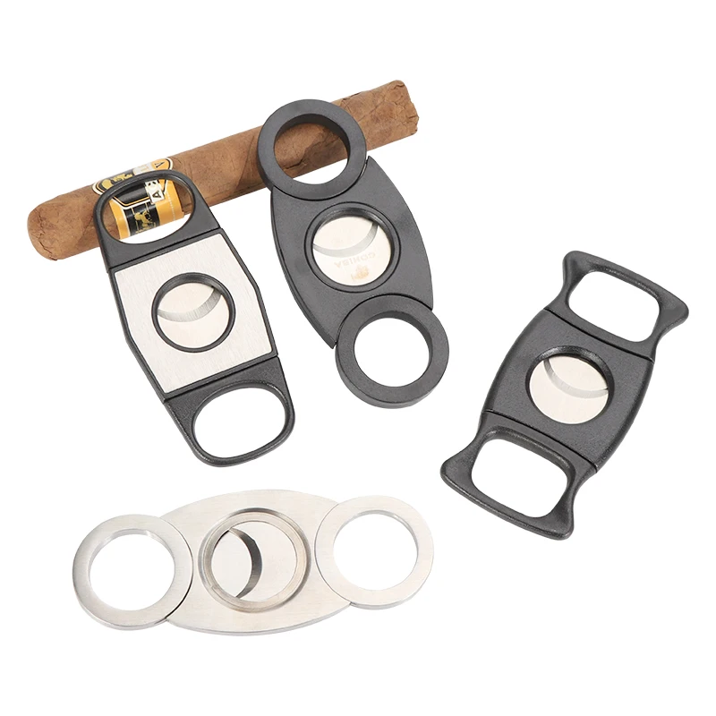 Double Blades Cigar Punch Cutter Stainless Steel Pocket Gadgets Zigarre Cigarette Knife Cuban Smoking Guillotine