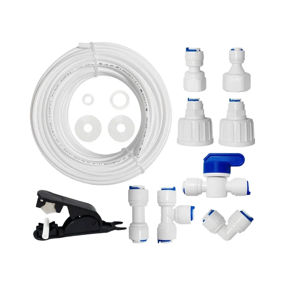 Water Supply Pipe Kit 15 Meter White Plastic Tubing with Push Fit Connectors for Refrigerator Ice Maker RO System