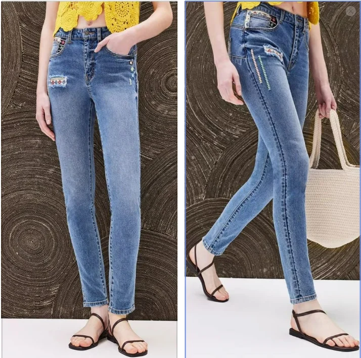 Foreign trade original single Spanish new style to do old embroidery stretch slim jeans