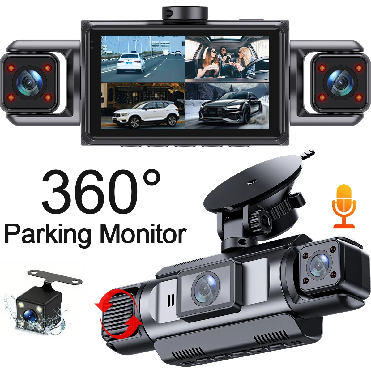DashCam Car Dvr Video Recorder 4 Channels 360° WIFI Front inside Rotatable Rear View Camera 24h Parking Monitor Car dash cam