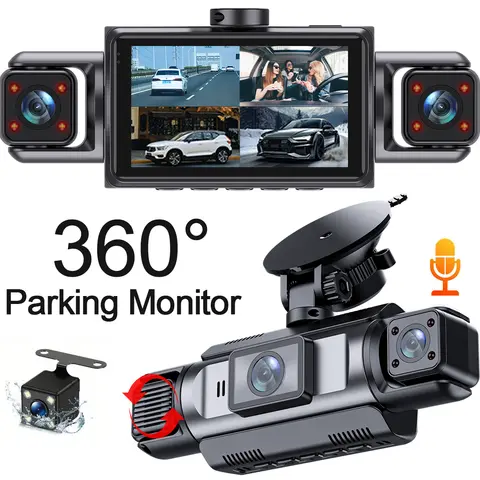 대시캠 차량용 DVR 비디오 레코더 4채널 360 °   WIFI 전방 내부 회전식 후방 카메라 24시간 주차 모니터링 차량용 블랙박스