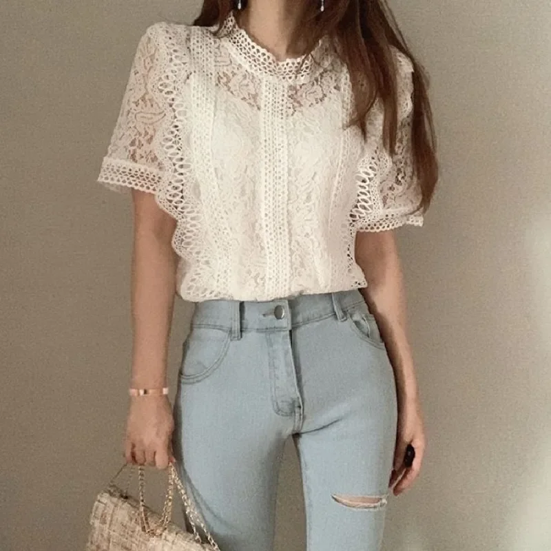 Chiffon Pink Summer Female Tops Transparent Women\'s Shirt And Blouse See-through Xxl Premium Novelty 2024 Elegant Luxury M