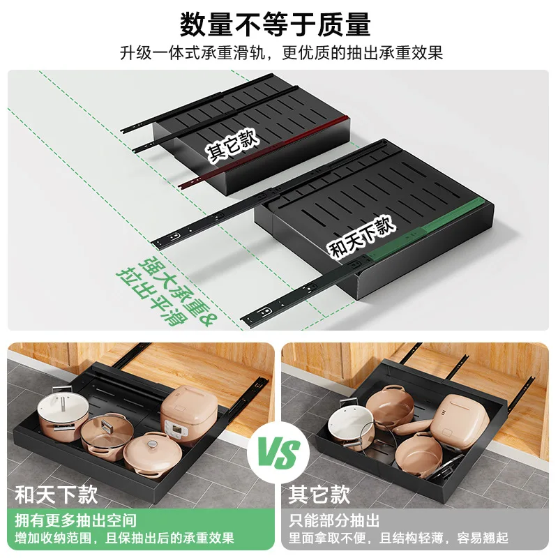 Four Way Expandable Pull Out Cabinet Basket Three Quiet Slide Rails Carbon Steel Kitchen Under Sink Organizer Spice Dish Pantry