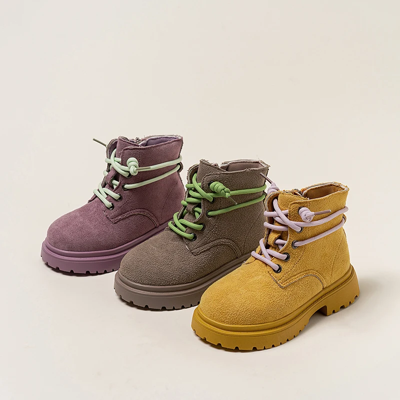 

Весенне-осенние новые ботильоны для девочек, простые универсальные детские повседневные школьные кожаные ботинки, модные детские короткие сапоги на толстой подошве