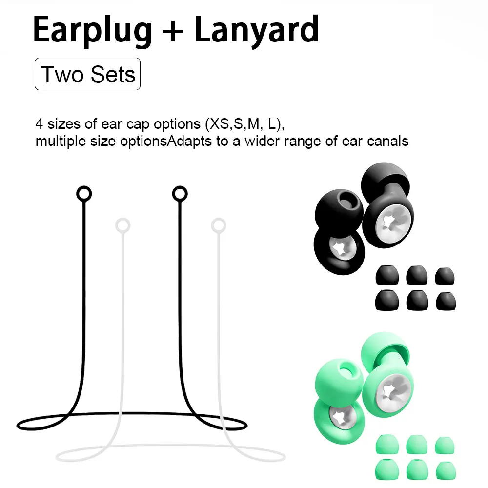 2 Pairs Soft Silicone Earplugs with Lanyard Comfortable for Swimming Sleeping Travel Work Study - Noise Reduction Ear Buds