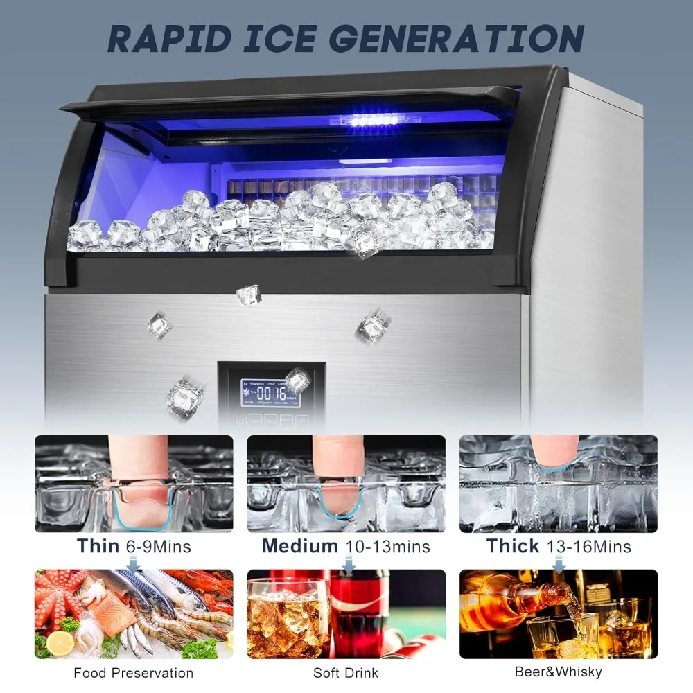 HAOYUNMA Commercial Ice Maker Machine 360LBS/24H with 80LBS Storage Bin, 126PCS Ice Cubes Ice Machine Stainless