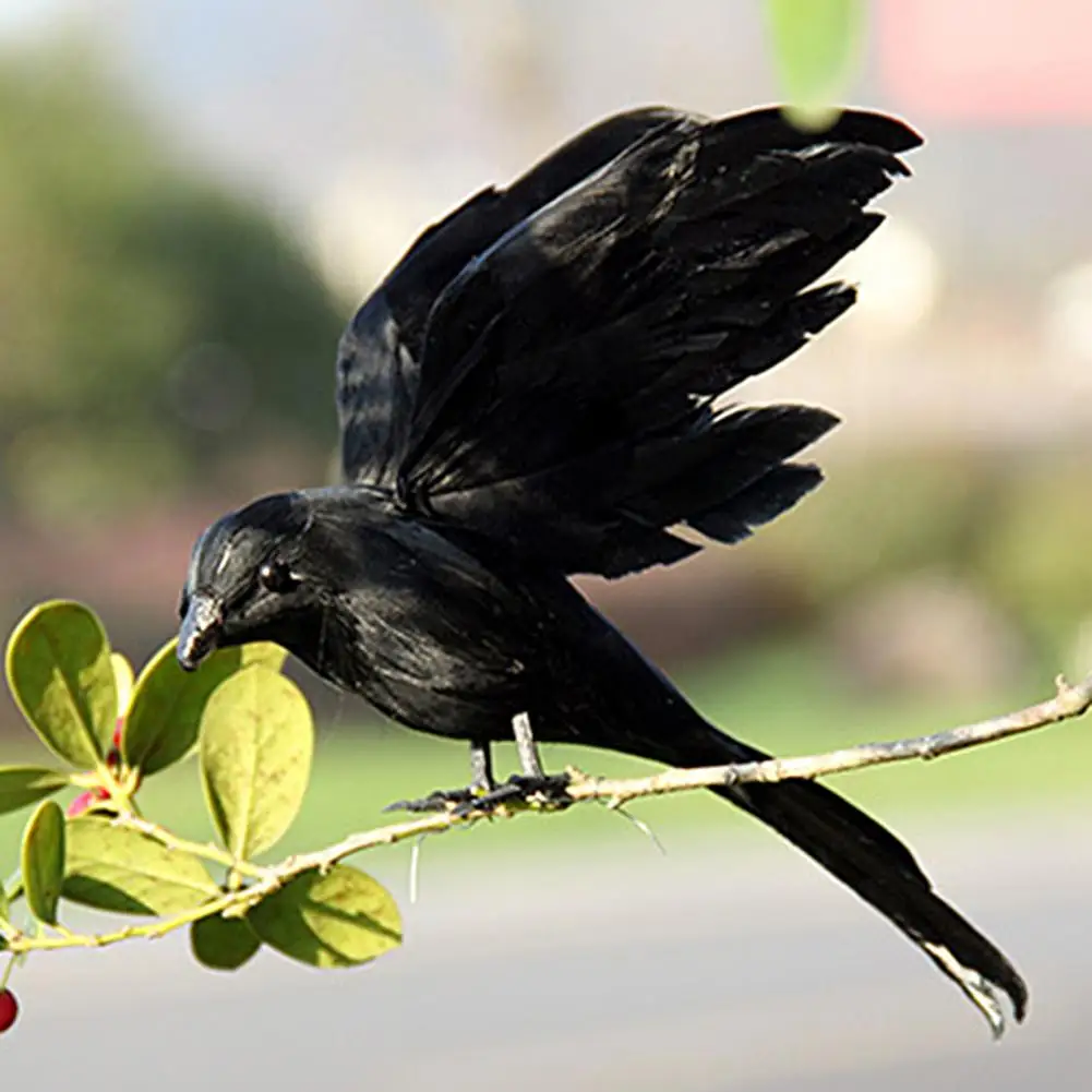 Artificial Feathered Crow Standing/Flying Simulation Crow Simulation Bird Halloween Tree Branches Ornament