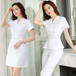 Uniforme de belleza para mujer, vestido de salón de escritorio frontal, trajes de masaje, uniformes estéticos, ropa de esteticista blanca de verano