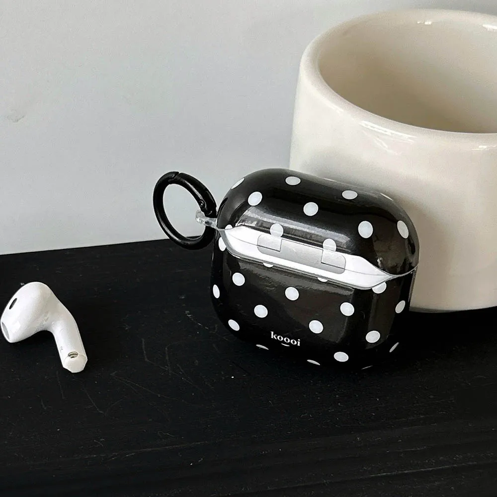 بسيطة الكورية أبيض أسود نمط البولكا نقطة مع حلقات واقية حقيبة سماعة الاذن مناسبة ل AirPods 1 2 3 4 Pro Pro2 Pro3 لينة #4