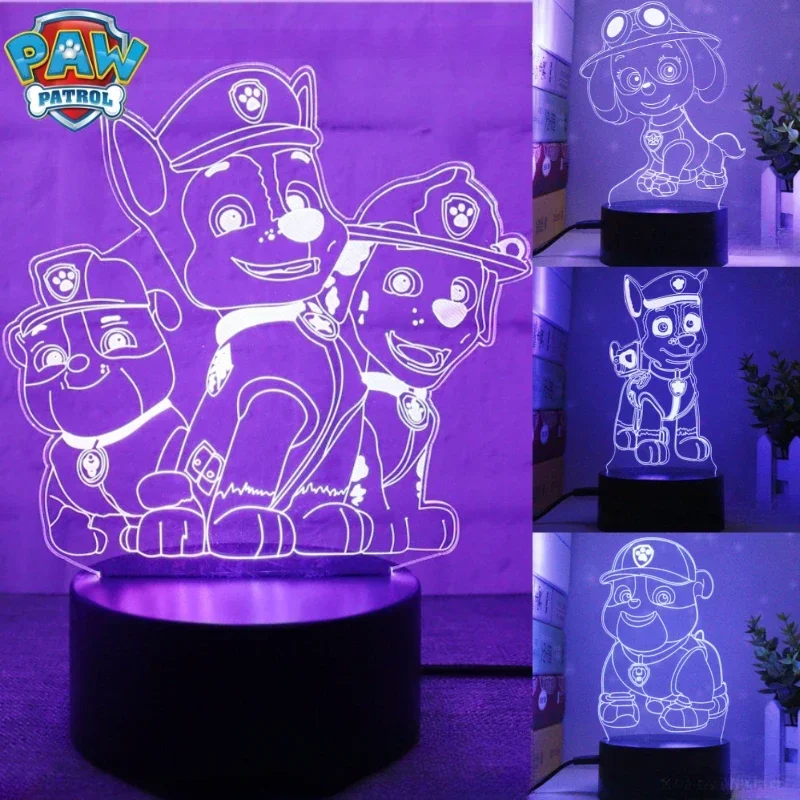 Figuras de Anime de patrulla canina para niños, lámparas de mesa de dibujos animados, luces nocturnas LED 3D, decoración del dormitorio del hogar,