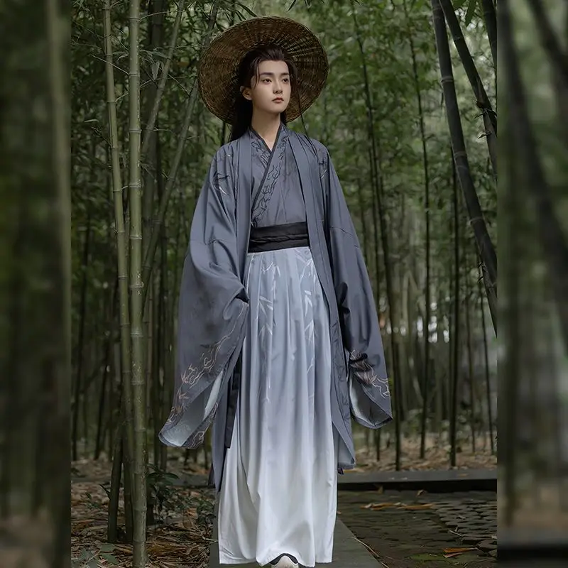 

Students Hanfu traditional Chinese style Wei Jin Dynasty men's clothing printed elegant cool youth robes