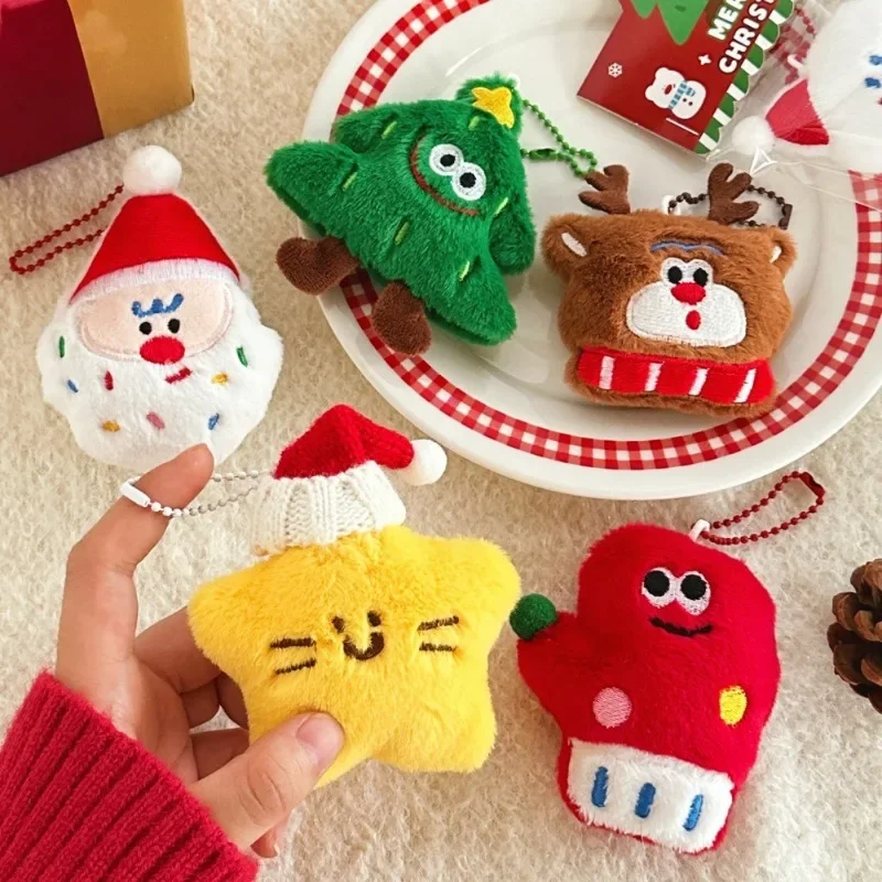 Kawaii Christmas Plush Keychain Doll Toys Cartoon Santa Claus Christmas Tree Stuffed Doll Keyring Bag Pendant Christmas Gifts