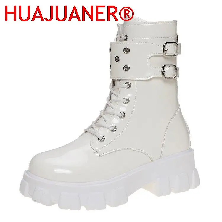 여성용 캐쥬얼 부츠, 두꺼운 밑창 버클, 등 지퍼, 쿨 슈즈, PU 솔리드 앵클 보트, 용수철 가을, 신상