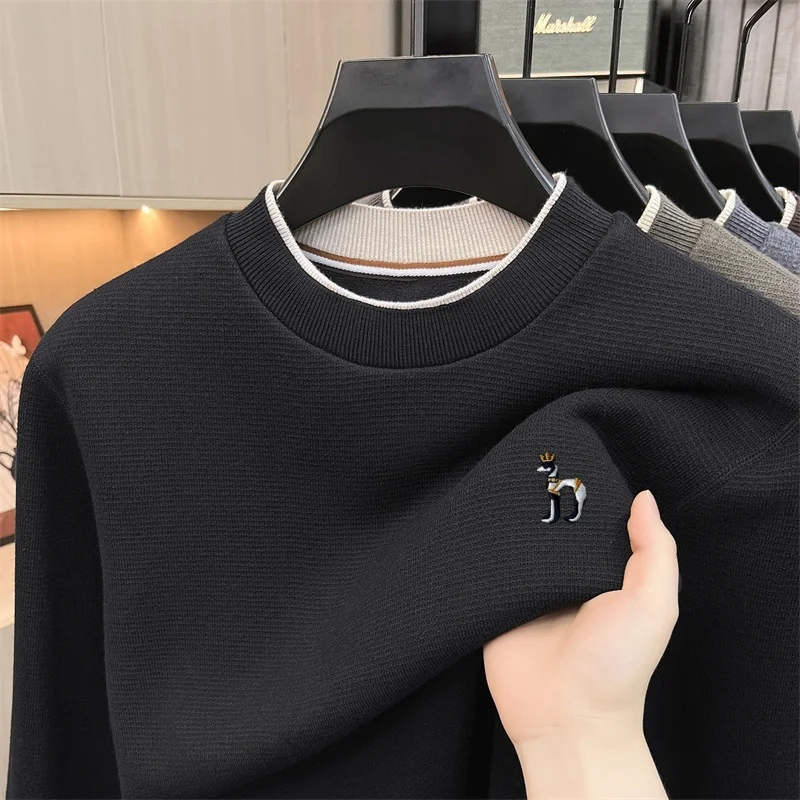 Designer-Marken-Strickpullover mit Stickerei für Herren, O-Ausschnitt, Herbst, hautfreundlich, einfarbig, langärmelig, stilvolle und vielseitige Herrenbekleidung – Detail 10